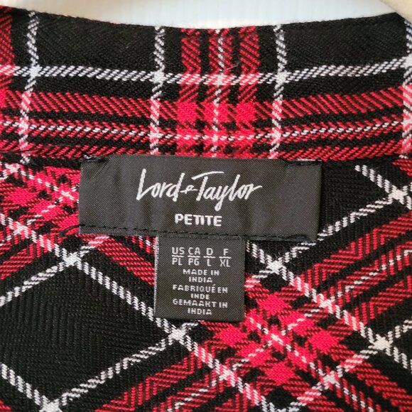 Lord & Taylor Women's Long Sleeve Flannel Top ~ Black and Red ~ Sz Petit Large ~ - Picture 4 of 4